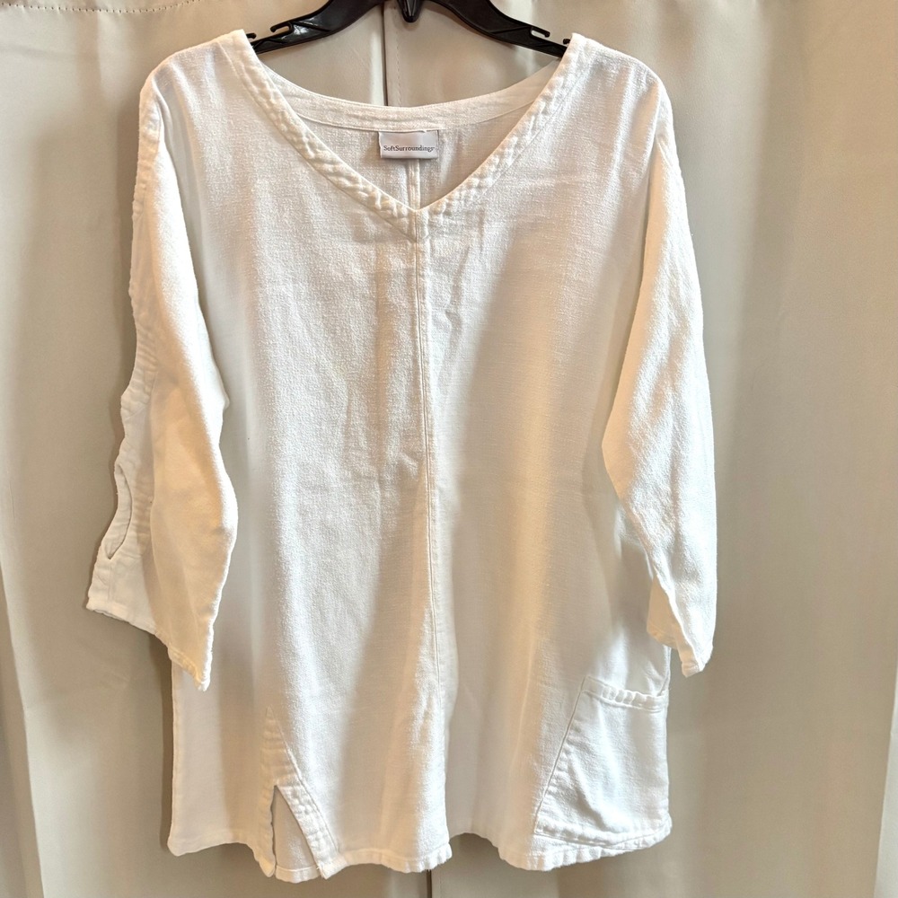 Soft Surroundings White Top Coquettte 2XL Granola Lagenlook Western Boho‎ 19378